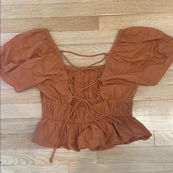 Free People Short Sleeve Lace Up Back Shirt - Picture 2 of 3